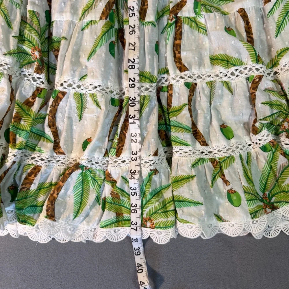 FARM Rio Tropical Palm Tree Print Tiered Maxi Skirt S Boho Summer Flowy Cotton